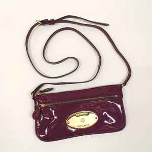 -Mulberry Kristin Drummed Patent Leather Crossbody with Brass Tree Plaque